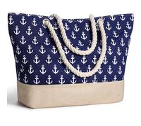 Decmoko Borsa da Spiaggia Grande, Borsa Mare Donna in Tela Borsa Tracolla con Cerniera e Manico in Corda, Estivo Borsa Beach Tote Bag per Spiaggia Viaggi Palestra Shopping, Blu Navy
