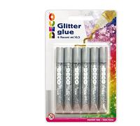 DECO 05884 Colla Glitter Blister 6 Penne, Argento