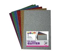 Deco - 10 Fogli Gomma Crepla Glitterata Adesiva Deco A4 Colori Assortiti