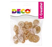 DECO - 12025 - Bottoni - legno naturale - Deco - conf. 30 pezzi - 93948 - Conf. da 1 Pz.