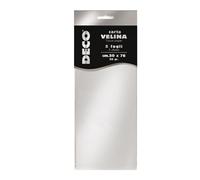 DECO - 12455-2 - Carta velina metallizzata - 20 gr - 50x76 cm - argento - DECO - busta 5 fogli - 91223 - Conf. da 1 Pz. - 12455-2