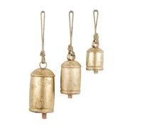 Deco 79 Campanacci decorativi in metallo di ispirazione tibetana con corda di iuta per appendere, set di 3 10", 8", 6" H, oro