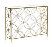 Deco 79 Consolle in metallo con struttura a quadrifoglio in stile geometrico aperto e piano in vetro, 42 x 12 x 32 pollici, oro