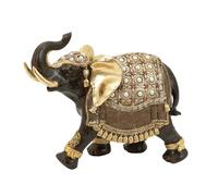Deco 79 Eclectic Polystone Sculpture Elefante H 22,9 cm-69476, Pietra Artificiale, Oro, Bianco, Marrone, 9" H