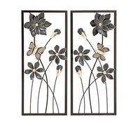 Deco 79 Metal Floral Home Wall Decor Wall Sculpture with Black Frames and Butterfly Accents, Set of 2 Wall Art 12" W, 28" H, Teal
