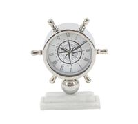 Deco 79 Orologio da Tavolo in Acciaio Inox e Marmo, Argento/Nero/Bianco, 20,3 x 17,8 cm, Silver/White, 8" x 9"