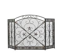Deco 79 Paravento per caminetto pieghevole in rete metallica a 3 pannelli con motivi Fleur De Lis e volute, 52" x 1" x 31", Nero