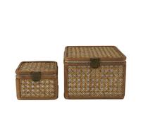 Deco 79 Rattan - Scatola decorativa realizzata a mano, in rattan, con inserti in bronzo, set di 2 contenitori da 7", 5 W, marrone