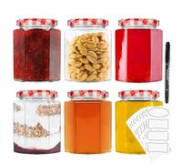 DECO EXPRESS Barattoli di Vetro con Coperchio, Vasetti Vetro Piccoli, 250 ml, 500 ml, Ermetici, per Conserve e Marmellata, con Etichette e Pennarello (Rosso, Pacco da 6, 250 ml)