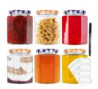 DECO EXPRESS Barattoli di Vetro con Coperchio, Vasetti Vetro Piccoli, 250 ml, 500 ml, Ermetici, per Conserve e Marmellata, con Etichette e Pennarello (Multi, Pacco da 6, 250 ml)
