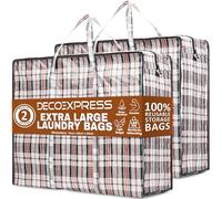 Deco Express Borse Salvaspazio Grandi 107L, 76x59x24 cm, Pack da 2 Borse Trasloco Resistenti Riutilizzabili con Cerniera e Manici per Abiti, Giocattoli (76 X 59 X 24 CM)