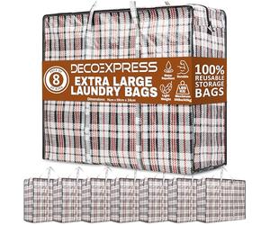 Deco Express Borse Salvaspazio Grandi 107L, 76x59x24 cm, Pack da 8 Borse Trasloco Resistenti Riutilizzabili con Cerniera e Manici per Ropa e Traslochi (76 X 59 X 24 CM)