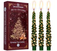 Deco Express Candele Albero di Natale Set di 3 o 6 Candele Decorative 7 Ore di Combustione Centrotavola Decorazioni Natalizie Idee Regalo (Verde/Oro 3 Pezzi)