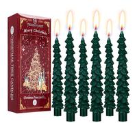 Deco Express Candele Albero di Natale Set di 3 o 6 Candele Decorative 7 Ore di Combustione Centrotavola Decorazioni Natalizie Idee Regalo (Verde 6 Pezzi)