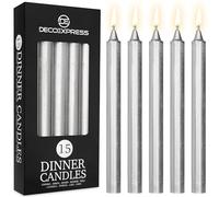 DECO EXPRESS Candele Coniche Set da 15 Candele Rustiche Fatte a Mano Candela Natalizia Durata di Combustione di 9 Ore Senza Profumo (Argento - Confezione da 15)