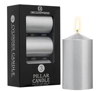 DECO EXPRESS Candele Decorative, Pacco da 3, Durata di Combustione di 30 Ore, Senza Profumo Vari Colori (Argento - Confezione da 3)