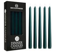 DECO EXPRESS Candele Lunghe - Candele Bianche e Colorate Pacco da 6/10/15/50 - Candele 8 Ore Lunga Durata - Candele per Candelabro Eleganti Cena FESTIVITÀ (Verde - Pacco da 15)
