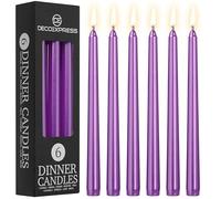 DECO EXPRESS Candele Lunghe Pacco da 6/10/15/50 - Candele 8 Ore Lunga Durata Candele per Candelabro Non profumato (Viola metallizzato - Confezione da 6)