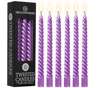DECO EXPRESS Candele Lunghe Spirale, Pacco da 3/6 - Candele 6 Ore Lunga Durata Non Profumato (Viola Metallizzato, Set da 6)