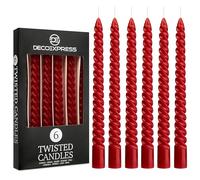 DECO EXPRESS Candele Lunghe Spirale Pacco da 3 o 6 Candele Antigoccia Contorte 6 Ore Lunga Durata Non Profumato Candela da Cena (Rosso, Set da 6)