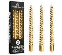 DECO EXPRESS Candele Lunghe Spirale Pacco da 3 o 6 Candele Antigoccia Contorte 6 Ore Lunga Durata Non Profumato Candela da Cena (Dorato, Set da 3)