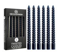 DECO EXPRESS Candele Lunghe Spirale Pacco da 3 o 6 Candele Antigoccia Contorte 6 Ore Lunga Durata Non Profumato Candela da Cena (Bleu, Set da 6)