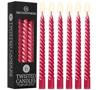 DECO EXPRESS Candele Lunghe Spirale, Pacco da 3/6 - Candele 6 Ore Lunga Durata Non Profumato (Rosso Metallizzato, Set da 6)