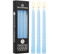 DECO EXPRESS Candele Lunghe Spirale Pacco da 3 o 6 Candele Antigoccia Contorte 6 Ore Lunga Durata Non Profumato Candela da Cena (Blu Baby, Set da 3)