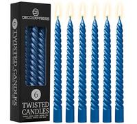 DECO EXPRESS Candele Lunghe Spirale Pacco da 3 o 6 Candele Antigoccia Contorte 6 Ore Lunga Durata Non Profumato Candela da Cena (Blu Metallizzato, Set da 6)