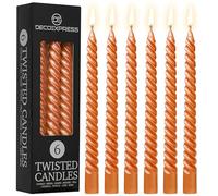 DECO EXPRESS Candele Lunghe Spirale Pacco da 3 o 6 Candele Antigoccia Contorte 6 Ore Lunga Durata Non Profumato Candela da Cena (Arancione Metallizzato, Set da 6)