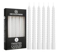 DECO EXPRESS Candele Lunghe Spirale Pacco da 3 o 6 Candele Antigoccia Contorte 6 Ore Lunga Durata Non Profumato Candela da Cena (Bianco, Set da 6)