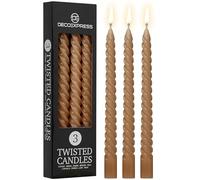 DECO EXPRESS Candele Lunghe Spirale Pacco da 3 o 6 Candele Antigoccia Contorte 6 Ore Lunga Durata Non Profumato Candela da Cena (Marrone, Set da 3)