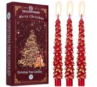 Deco Express Candele per Albero di Natale, Set da 3 Candele da Tavola con Durata di 7 Ore, Centrotavola e Decorazioni Natalizie, Idea Regalo Xmas (Rosso/Oro, 3 Pezzi)