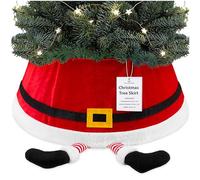 DECO EXPRESS Gonna Albero di Natale, Babbo Natale Copri Base Albero Diverte, Scintillante Collar per Decorazioni Natalizie per Xmas Festa 42x24 cm (Rosso Santa, Top 42cm/Base 56.5cm)