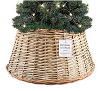 DECO EXPRESS Gonna Albero di Natale, Base Albero Vimini, Collare Naturale per Decorazioni Natalizie per Xmas Festa, 36cm x 28cm (Salice Beige, Altezza 36 cm/Base 53 cm)