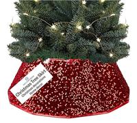 DECO EXPRESS Gonna Albero di Natale, Paillettes Copri Base Albero Diverte, Scintillante Collar per Decorazioni Natalizie per Xmas Festa 40x25 cm (Rosso Paillettes, Top 40cm/Base 68cm)