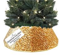 DECO EXPRESS Gonna Albero di Natale, Paillettes Copri Base Albero Diverte, Scintillante Collar per Decorazioni Natalizie per Xmas Festa 40x25 cm (Oro Paillettes, Top 40cm/Base 68cm)