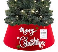 DECO EXPRESS Gonna Albero di Natale, Rosso Allegro Copri Base Albero Diverte, Scintillante Collar per Decorazioni Natalizie per Xmas Festa 42x24 cm (Rosso Merry, Top 42cm/Base 56cm)