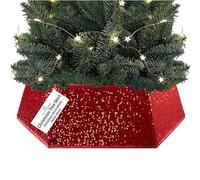 DECO EXPRESS Gonna per Albero di Natale, Sequin Coprire Base Albero, Collare Scintillante per Decorazioni Natalizie Festa 68 x 25cm (Rosso Sequin)