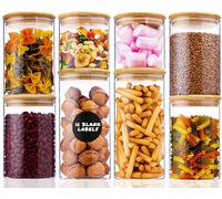 Deco haus Barattoli Vetro con Coperchio Legno Set di 8 [+ETICHETTE] - Contenitori Pasta Vetro - Contenitori Cucina - Porta pasta contenitore per Biscotti, Farina, Cereali, Spaghetti