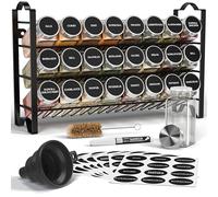 Deco haus® Porta Spezie per Cucina - Portaspezie con 24 Barattoli Spezie, Portaspezie Salvaspazio, Set Cucina 24 Vasetti di Spezie, 48 Etichette Spazzola Imbuto Ganci - Design Indipendente o da Parete