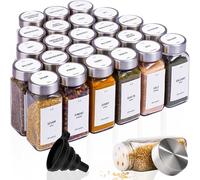 Deco haus® Set da 24 Contenitori per Spezie con Tappo a Vite - Kit per Condimenti con Etichette, Imbuto, Spazzola, Pennarello - Barattoli Portaspezie Piccoli in Vetro Trasparente da 120ml, 10,5x4,3 cm