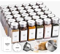 Deco haus® Set da 36 Contenitori per Spezie con Tappo a Vite - Kit per Condimenti con Etichette, Imbuto, Spazzola, Pennarello - Barattoli Portaspezie Piccoli in Vetro Trasparente da 120ml, 10,5x4,3 cm