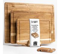 Deco haus Set di 3 Taglieri in legno di acacia robusta con scanalatura [SPESSORE 2 cm] - Taglieri con scanalatura per il succo - Chopping board 40x30, 33x24, 26x18