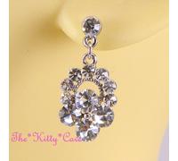 Deco Vintage Grappolo Ovale Sparklling Argento Pendente Orecchini con /