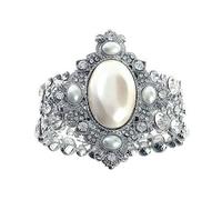 Deco Vintage Sposa Largo Perla Argento Feature Polsino Bracciale W