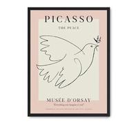 DECOALMA Quadro decorativo da parete, 70 x 50 x 2 cm, 1,61 kg, 1 pezzo, verticale, rettangolare, piccione della pace Picasso, per soggiorno, cornice in MDF nero
