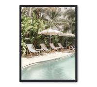 DECOALMA Quadro decorativo per soggiorno, 70 x 50 x 2 cm, 1,61 kg, 1 pezzo, rettangolare, piscina e serenità, cornice in MDF nera, arte da parete per casa e ufficio