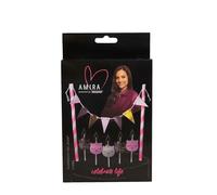 DECOCINO Meets Amira - Set di 6 decorazioni per torte, ideale per compleanni, feste, compleanni dei bambini, JGA, candele, gatto, rosa, bianco, bandierine