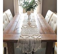 DÉCOCO Runner da tavola in macramè, intrecciato a mano, stile boho, decorazione per matrimoni, 100% cotone, 35 cm x 180 cm